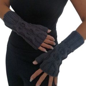 Grey Seamless Knitted Fingerless Texting Gloves Unisex Gift Handmade in Canada